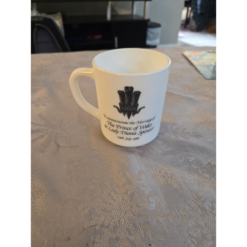 Vintage 1981 Royal Wedding Milk Glass Mug - Prince Charles & Lady Diana Spencer
